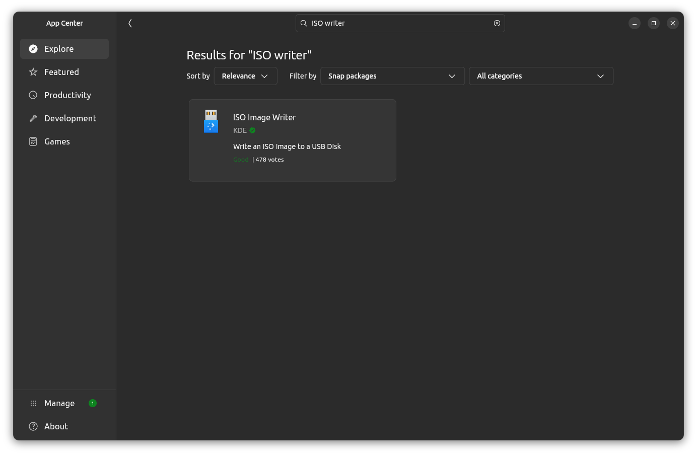 Searching for ISO writer on Ubuntu App Center